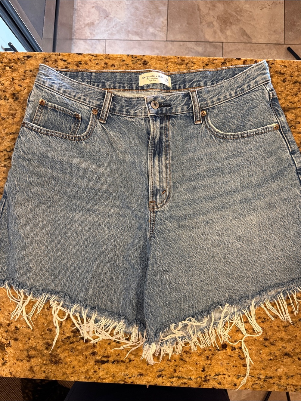 Abercrombie & Fitch Light Blue High-Rise Frayed Denim Shorts